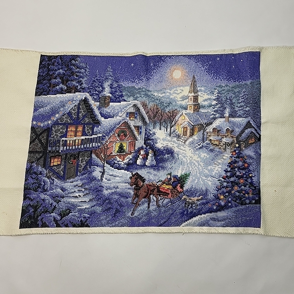 Holiday Village Tapestry Blanket with Horse and Sleigh